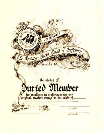 Certificate for Juried Status in Reading-Berks Guild of Craftsmen